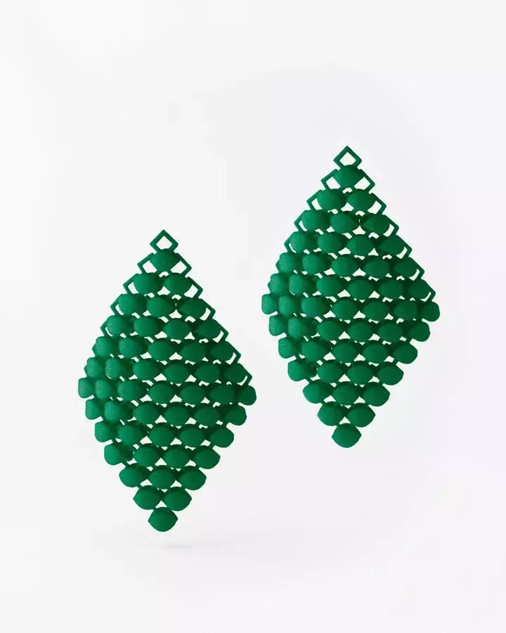 FABNORA Essence Ohranhänger in Forest Green aus 3D-gedrucktem Polyamid mit geometrischer Struktur